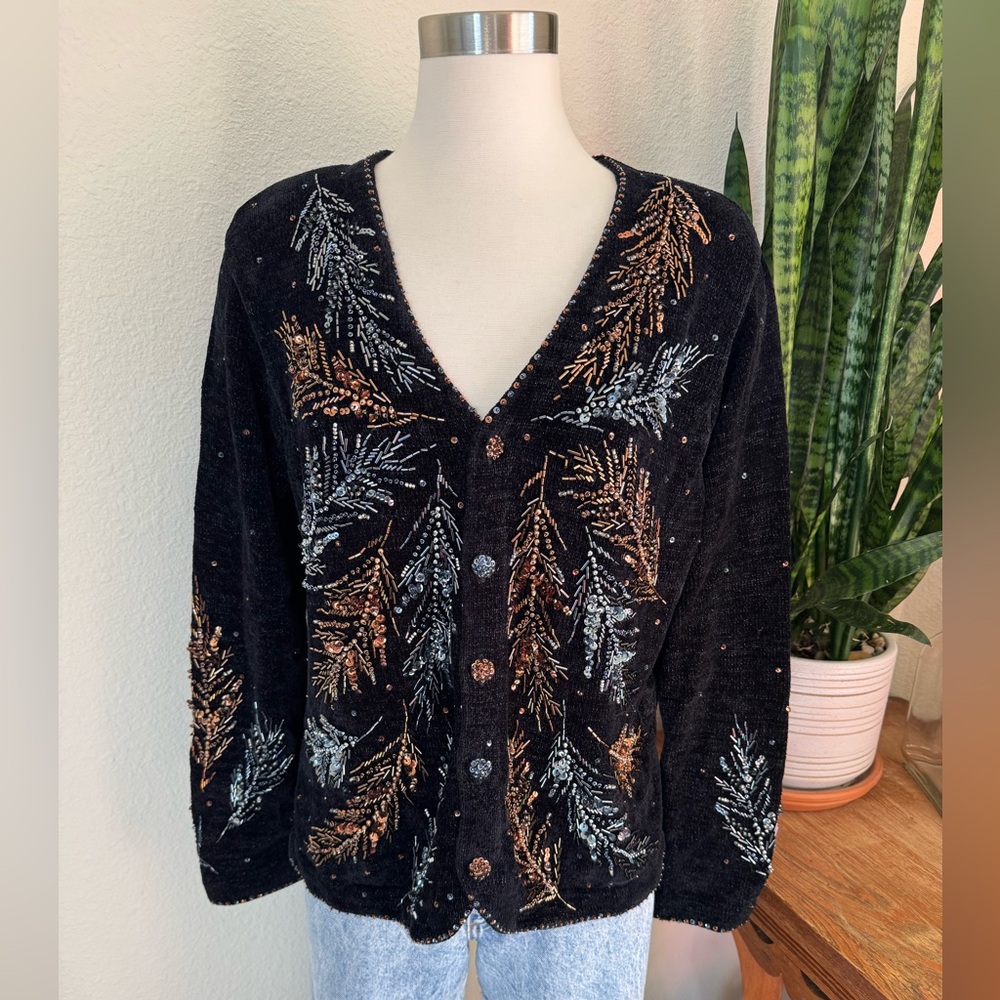 Vintage beaded cardigan sweater Design Options Philip & Jane‎ Gordon Velour Med